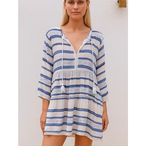 Aspiga Dresses & Skirts - Aspiga Sophia Striped Kaftan Mini Dress - Blue & White Size M